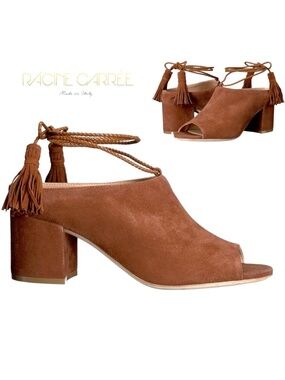Racine Carree Abir Deer Brown Suede Block Heel Sandals Italian Designer Heels 39